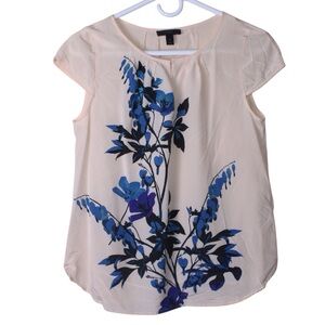 J. Crew Size 4 Peach 100% Silk V Neck Blouse Cap Sleeve Floral Career Evening